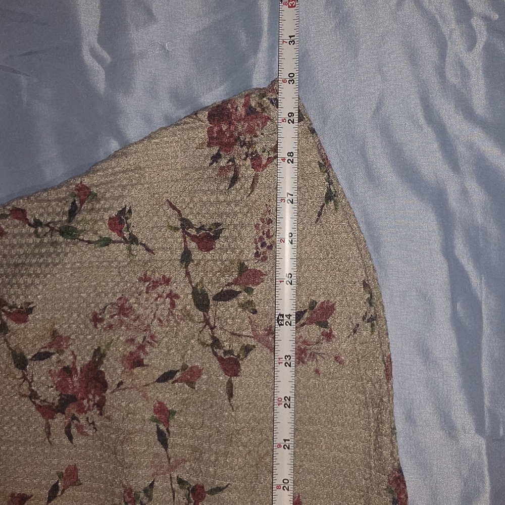 Floral Waffle Long Sleeve Tee in Beige with Pink Blossoms - Picture 5 of 7
